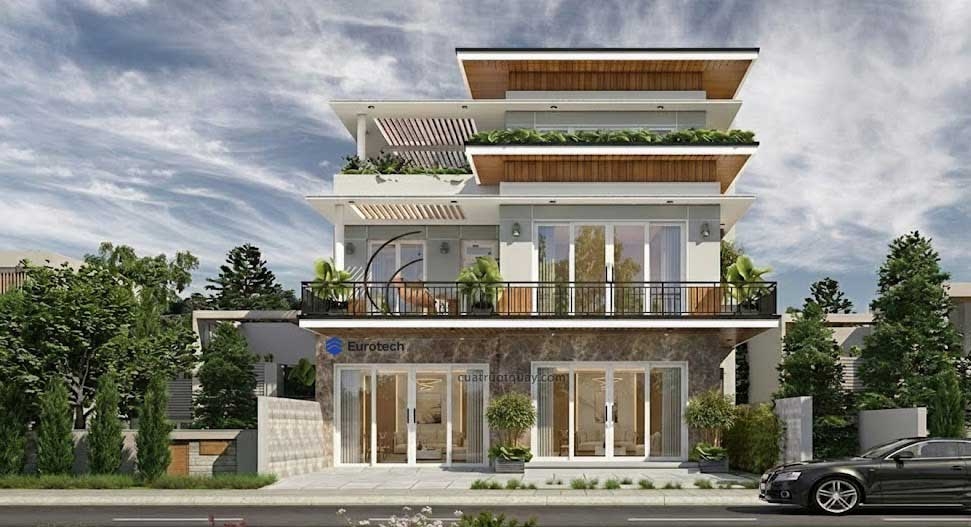 Biet Thu Pho Cua Truot Quay Hoang Gia Trắng