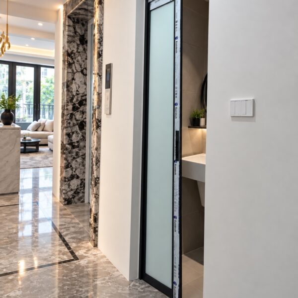 Cửa trượt Eurotech hệ siêu mảnh – cửa nhà tắm cánh trượt hé mở