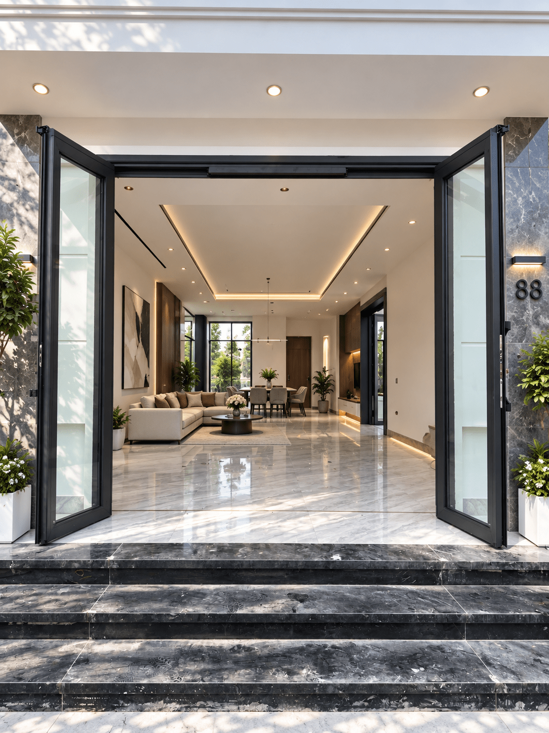 Cửa trượt quay Eurotech hệ VIP 88 màu xám đá – mở quay