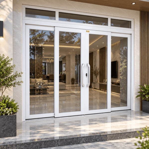 Cửa trượt quay Hoàng Gia màu trắng lắp cho biệt thự liền kề