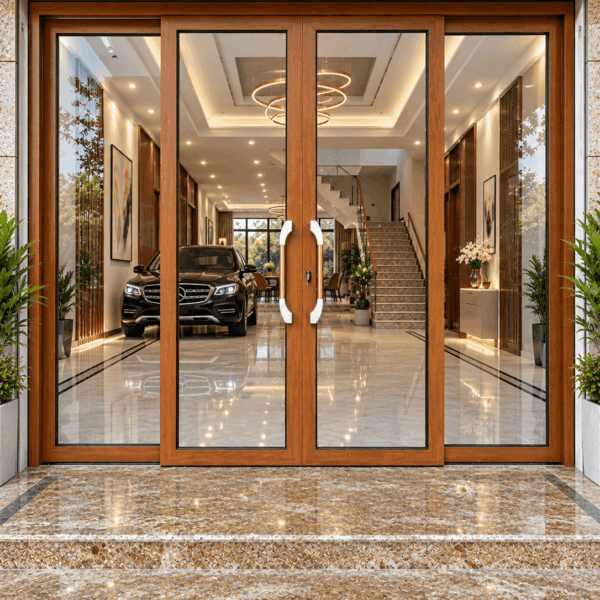 Cửa trượt quay Eurotech Hoàng Gia màu vân gỗ lim – cánh đóng