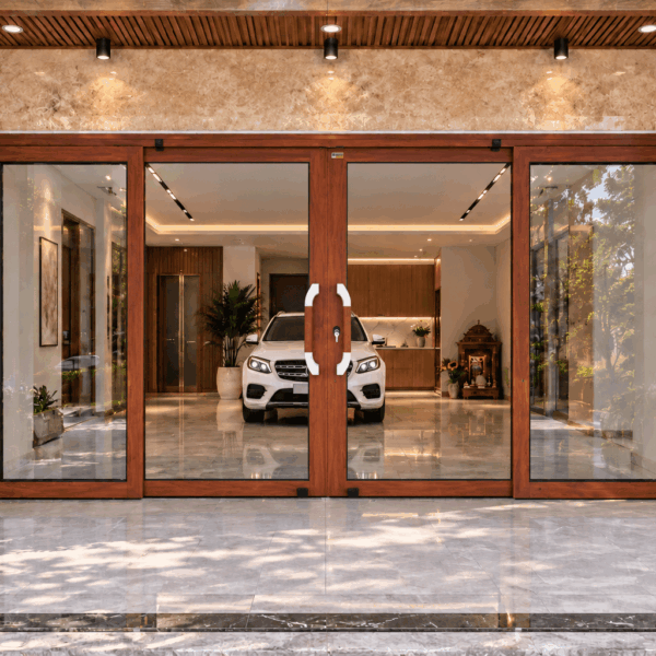 Cửa trượt quay Eurotech Hoàng Gia màu vân gỗ trắc – cánh đóng