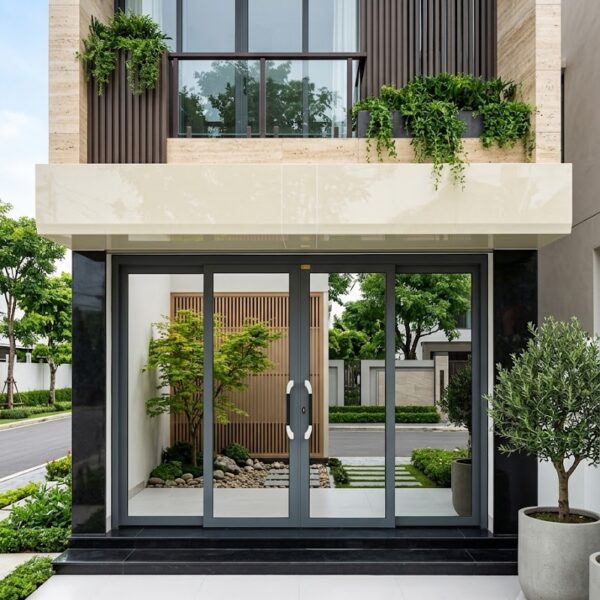 Cửa trượt quay Eurotech hệ HOÀNG GIA - NẸP RỜI 8.0 – Màu Ghi Xám – 4 Cánh
