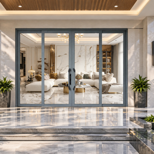 Cửa trượt quay Eurotech hệ HOÀNG GIA - NẸP RỜI 8.0 – Màu Ghi Xám – 4 Cánh