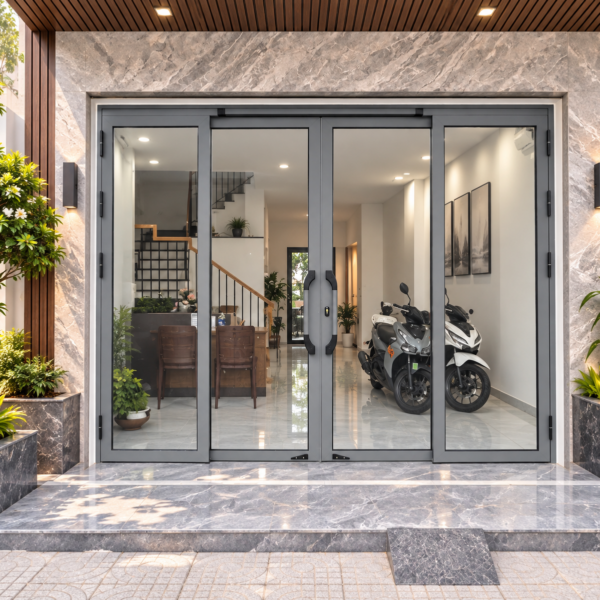 Cửa trượt quay Eurotech Hệ VIP 68 – NẸP RỜI 8.0 – Màu Ghi Xám – 4 Cánh