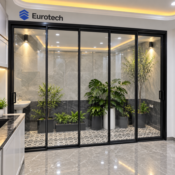 Cửa trượt Slim Eurotech hệ nội thất 5 canh ban cong