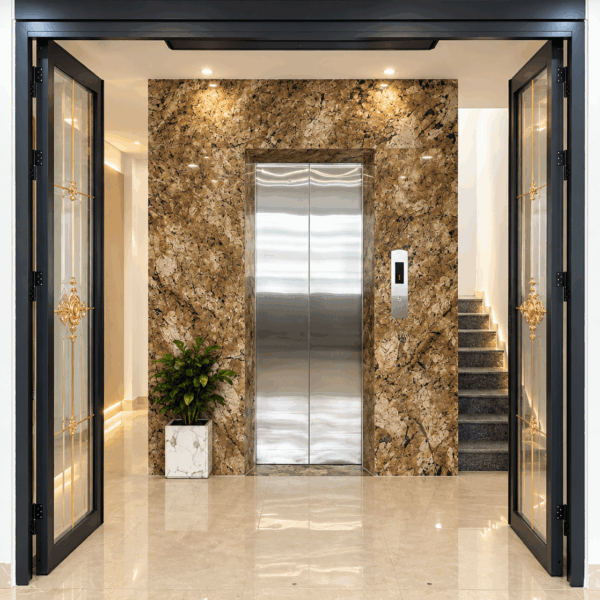 Cửa trượt quay VIP 68 xám đá kính hộp nan đồng – góc nhìn thứ hai